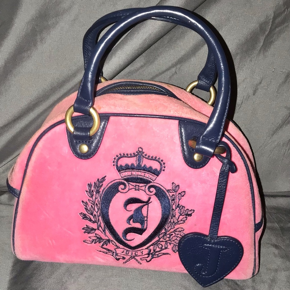 Juicy couture vintage Y2k pink and navy blue bowler bag purse